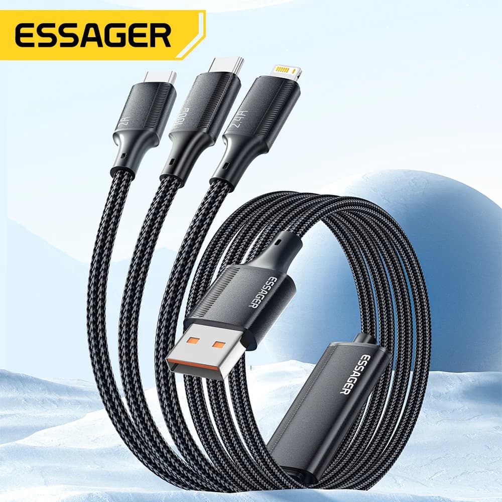 100W 3-i-1 USB-C til Lightning opladningskabel