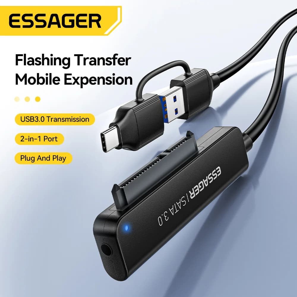 2-i-1 SATA til USB 3.0/Type-C adapter, 2,5"