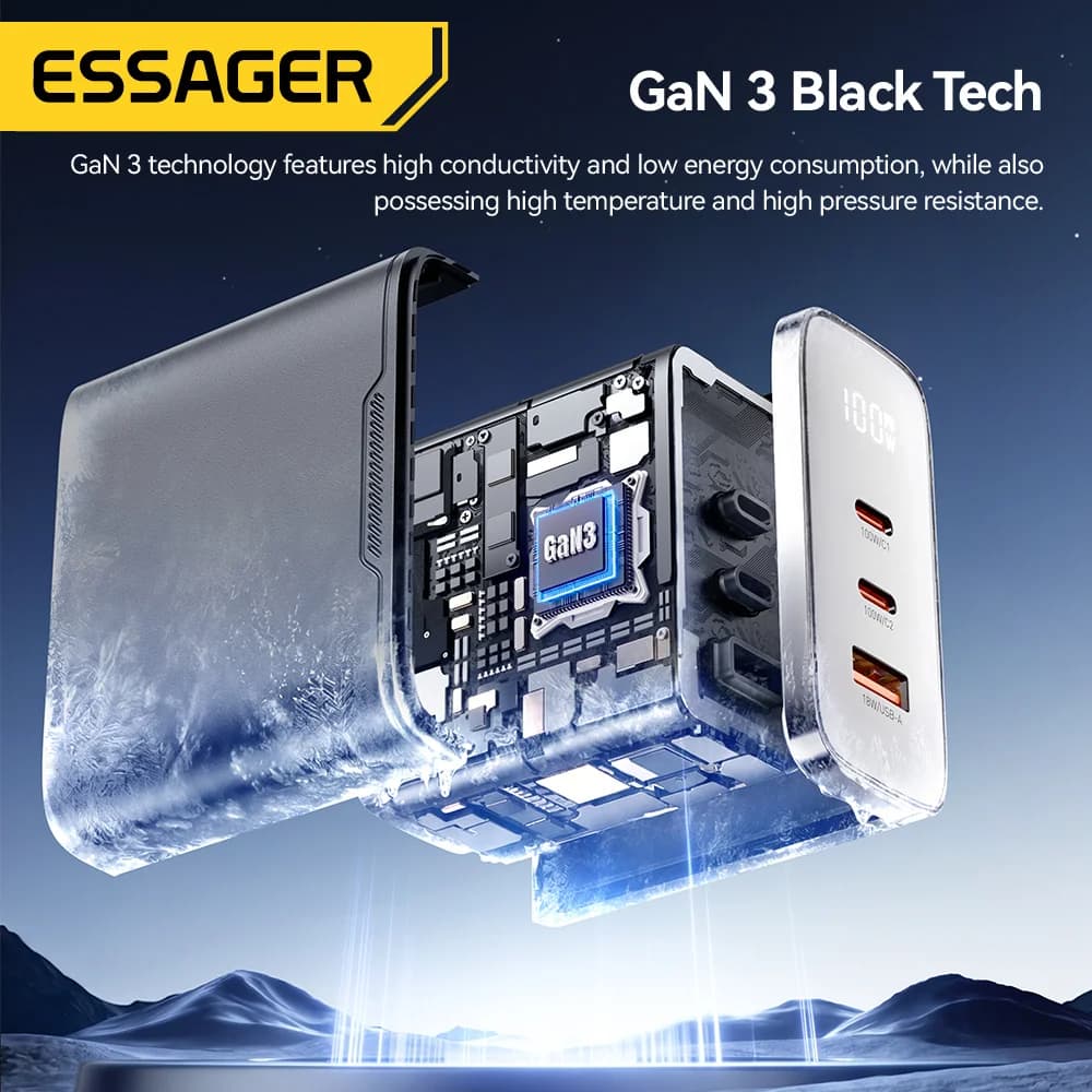 100W GaN USB-C lader med digitalt display