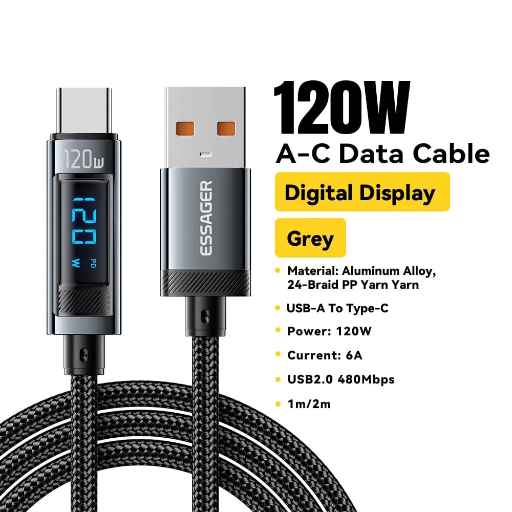 120W USB-C Hurtigladningskabel med LED-display