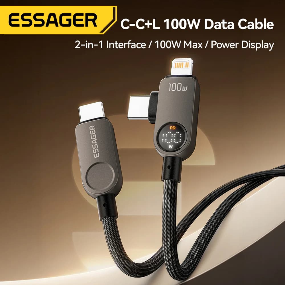 2-i-1 USB-C til Lightning Kabel, 100W PD