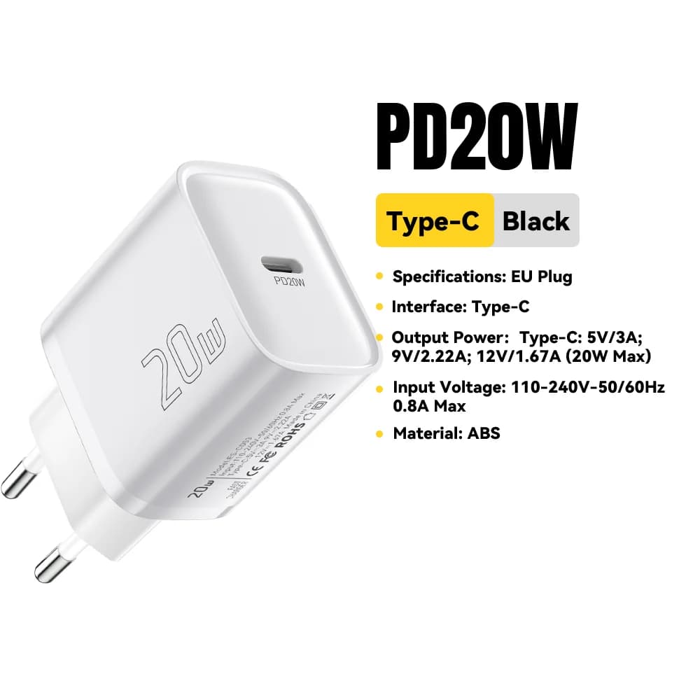 Mini 20W USB-C PD væglader til hurtigopladning