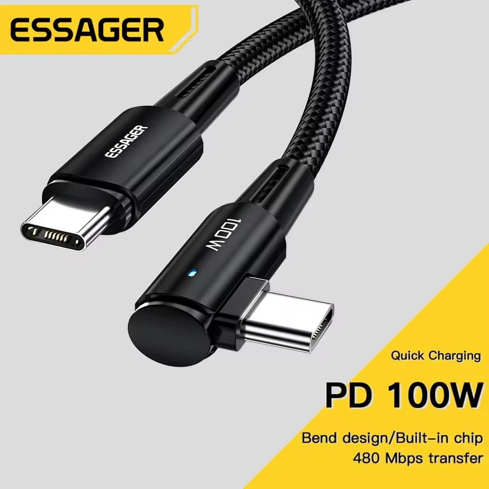 100W 90-Graders USB-C til USB-C Hurtigladningskabel