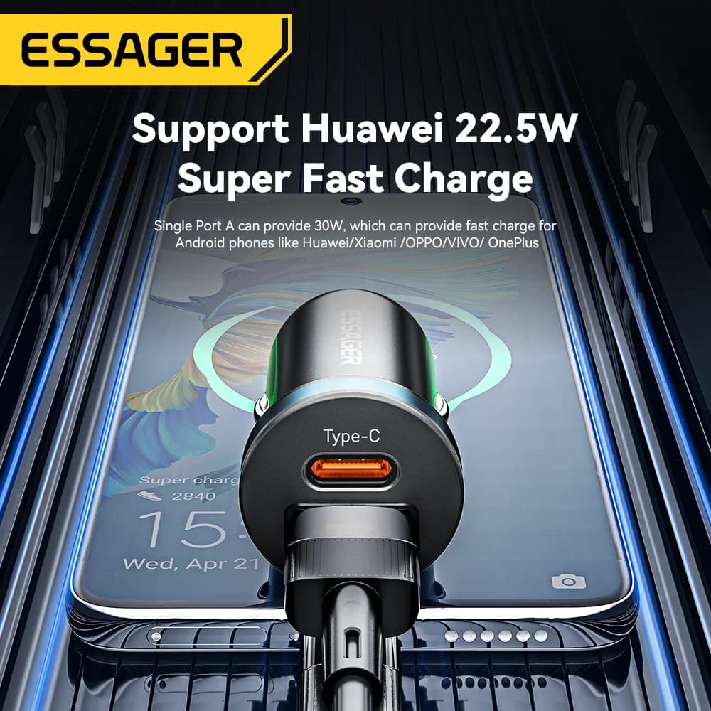 30W USB-C biloplader med Quick Charge 3.0