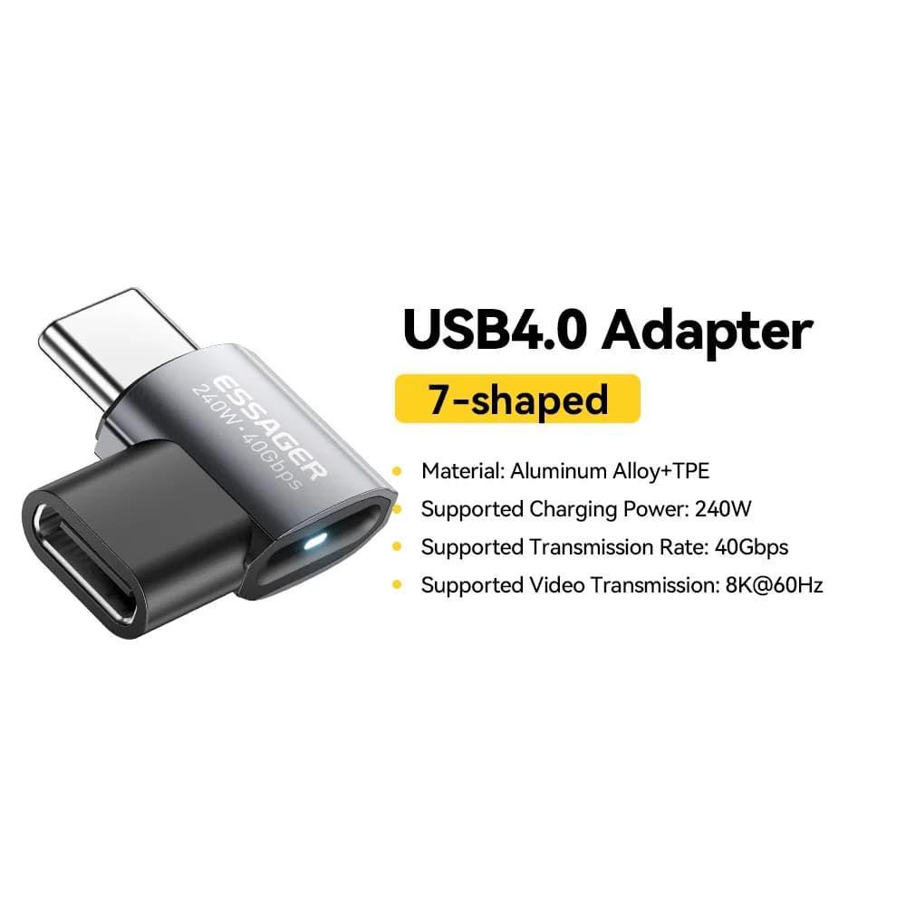 USB4.0 240W 90-graders OTG dataadapter 8K