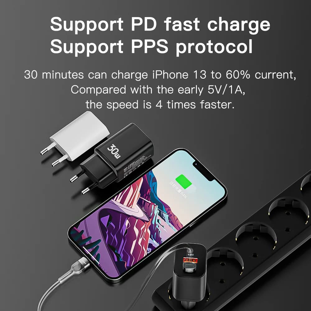 30W Dobbeltport USB-C Vægoplader med QC 3.0