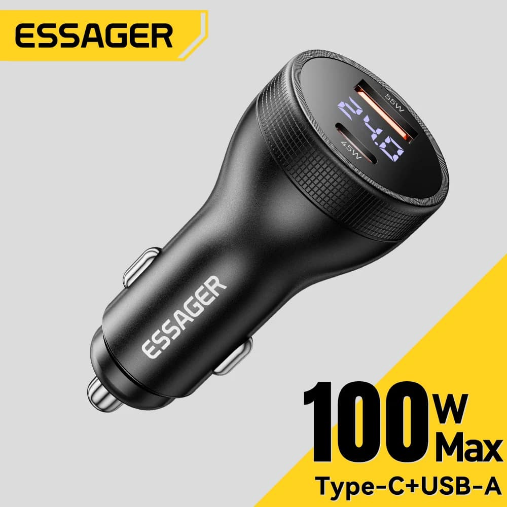 100W USB-C biloplader med digitalt display