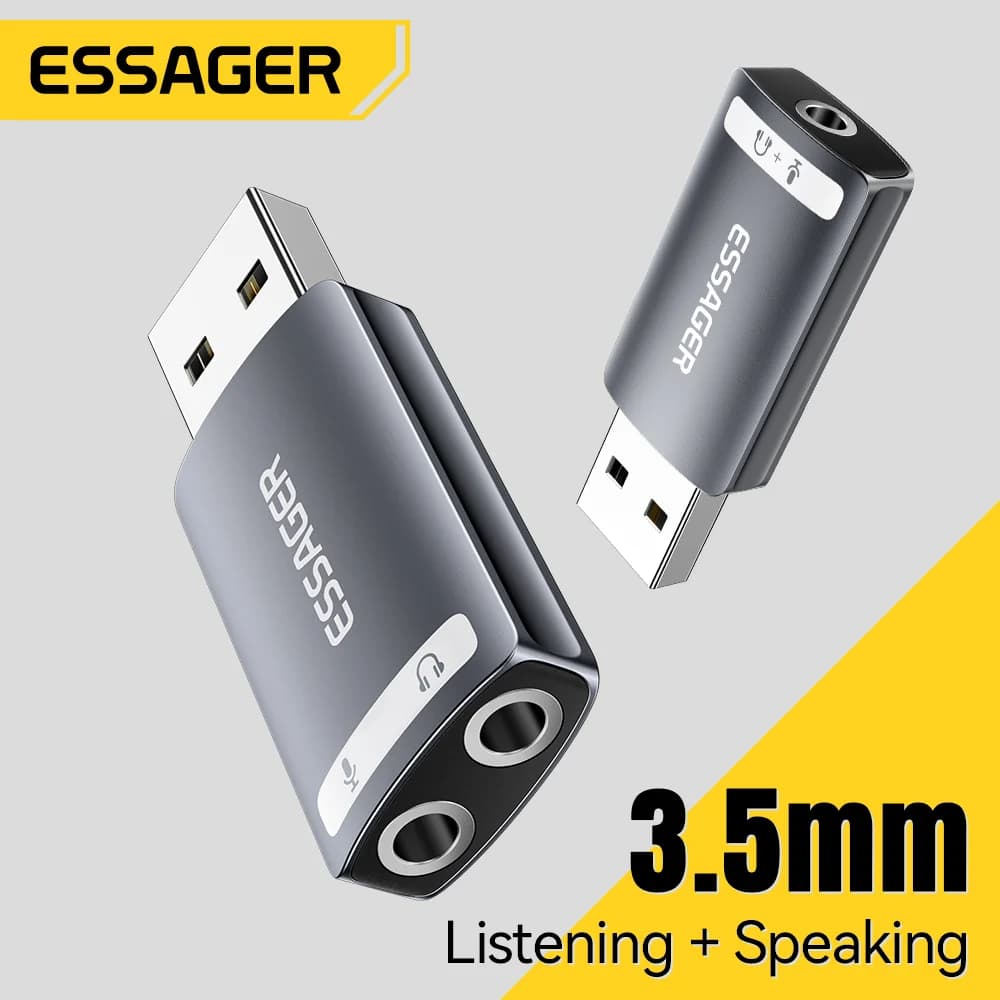 Eksternt USB-lydkort med 3.5mm lydadapter