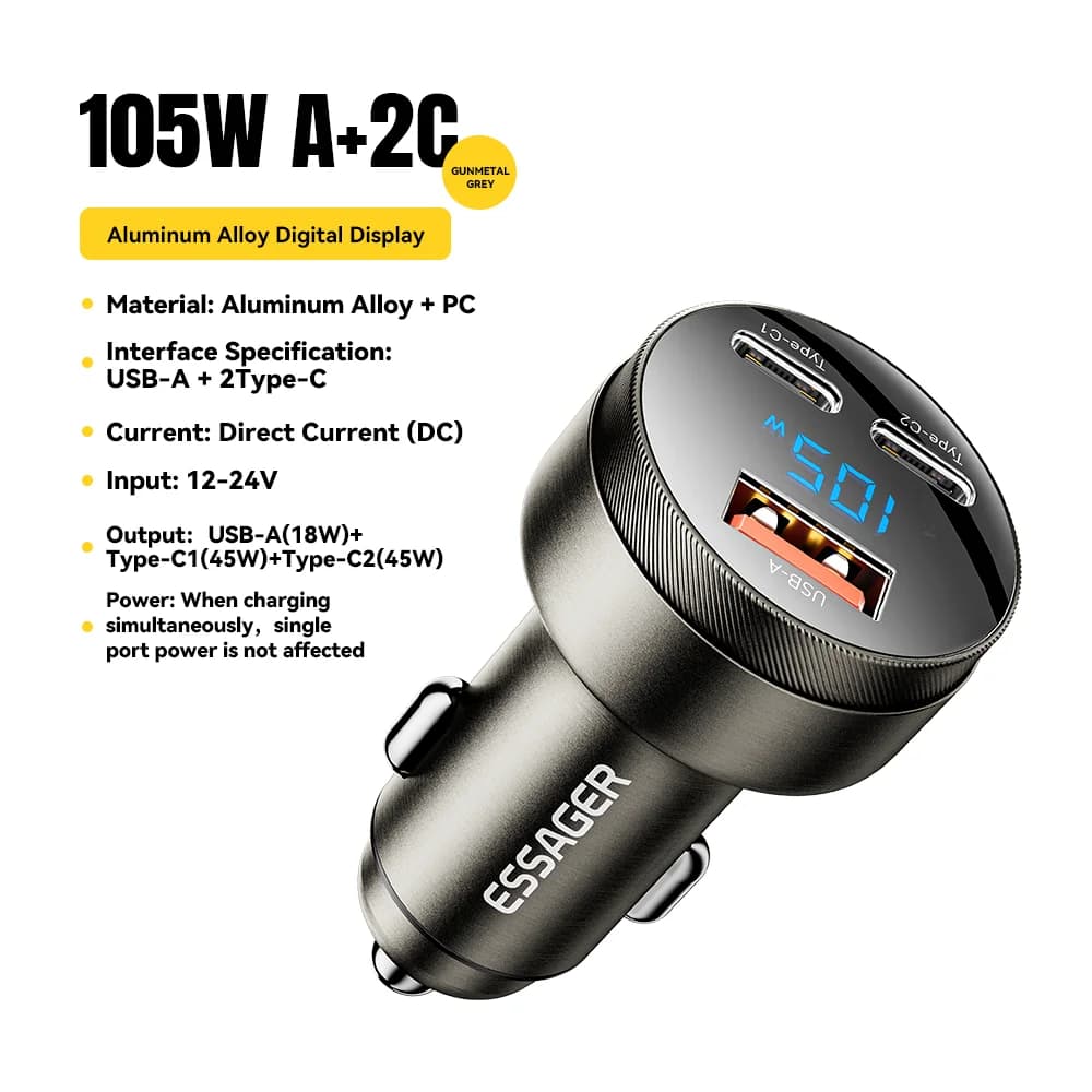 105W USB biloplader QC4.0 PD hurtigopladning
