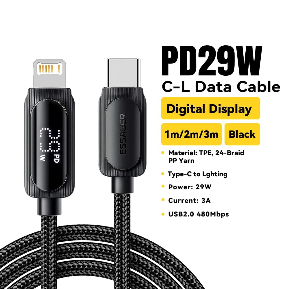 29W USB-C til Lightning Kabel med Digital Display