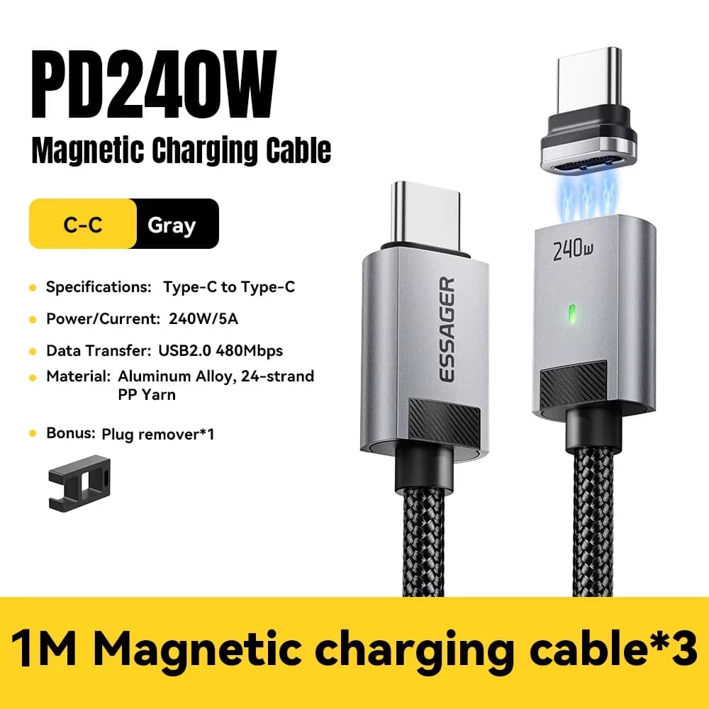 240W Magnetisk USB-C til USB-C Opladningskabel