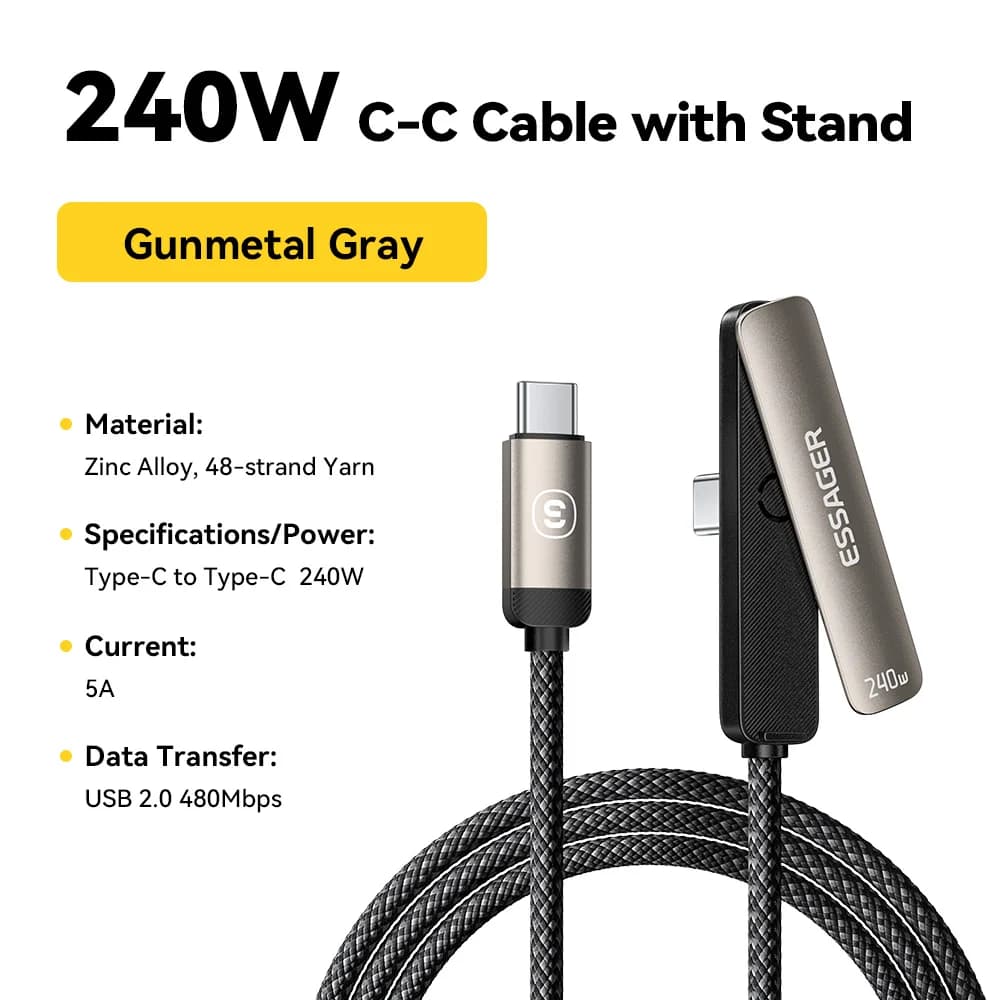 2-i-1 albue 7A USB-C kabel med telefonstativ