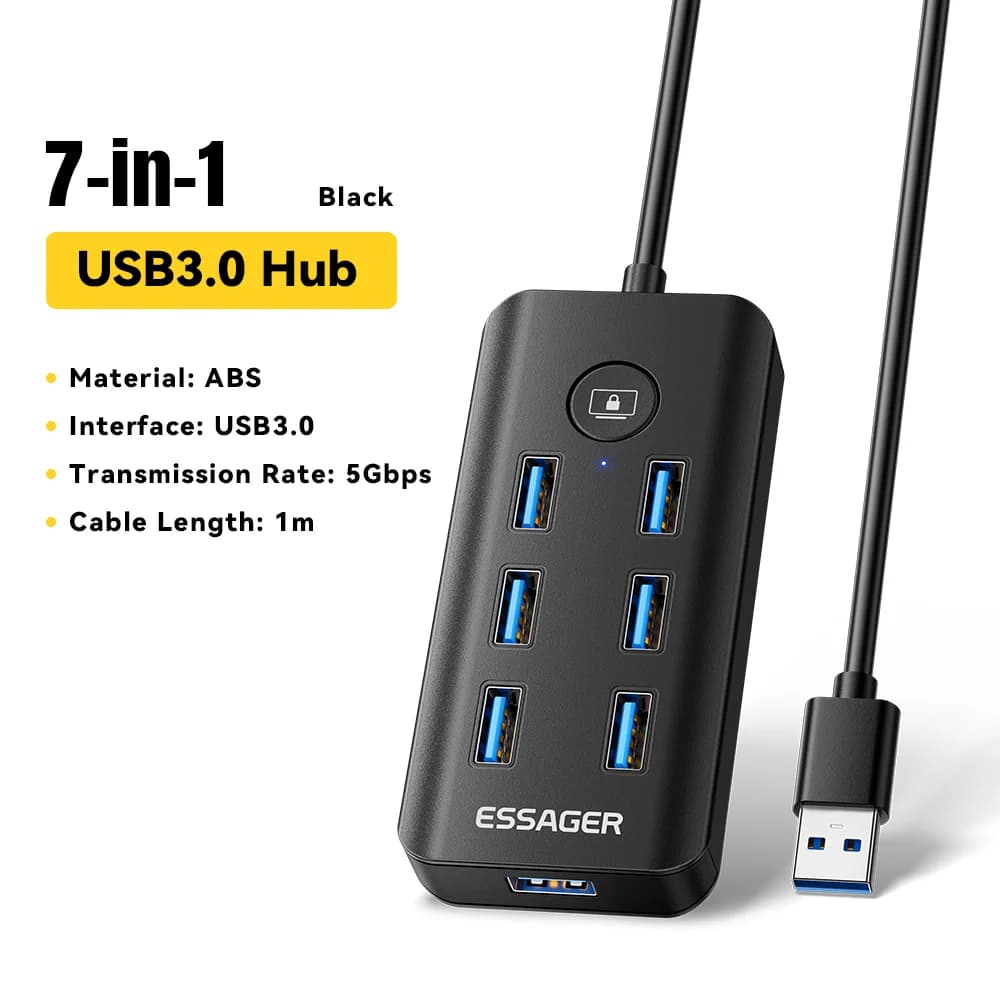 7-i-1 USB 3.0 hub med OTG adapter