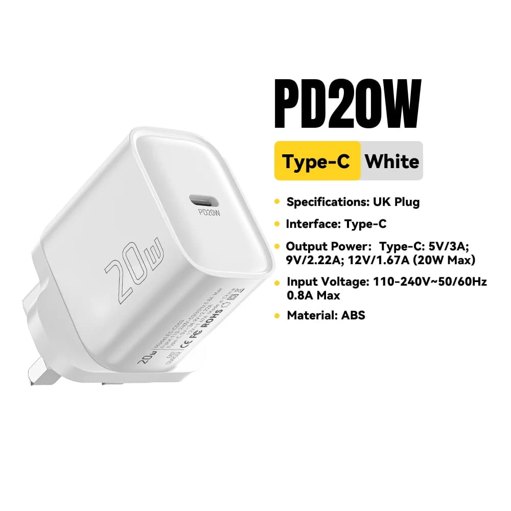 Mini 20W USB-C PD væglader til hurtigopladning