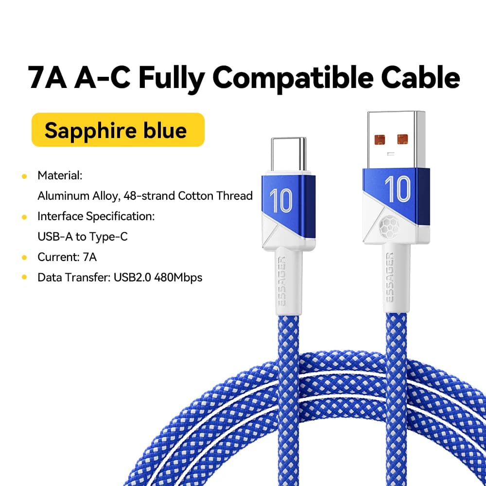 100W 7A USB-C superhurtig opladningskabel holdfarver