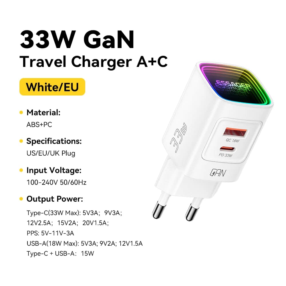 33W GaN USB-C PD bærbar oplader