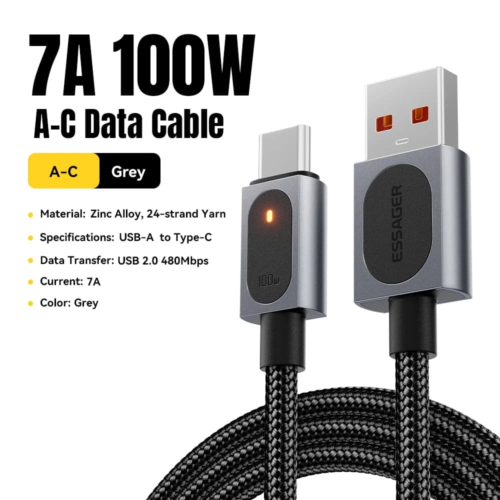 7A 100W USB-A til USB-C hurtigladekabel