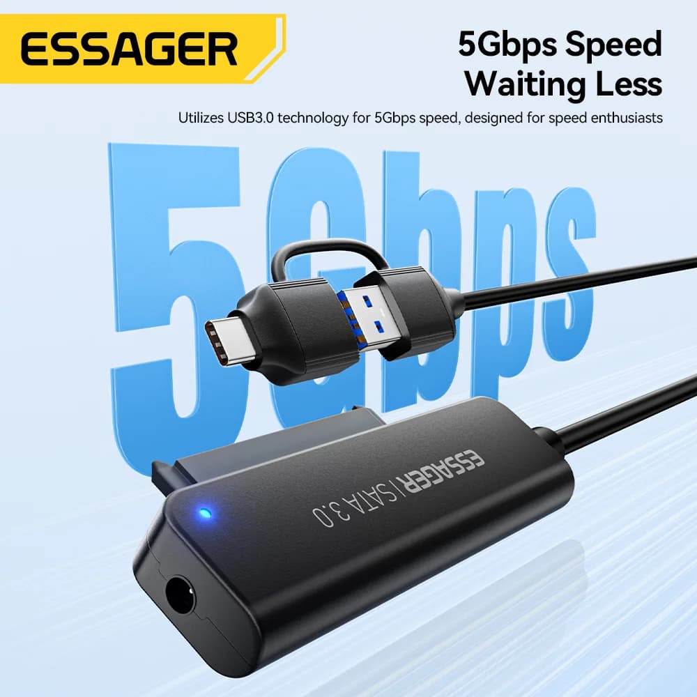 2-i-1 SATA til USB 3.0/Type-C adapter, 2,5"