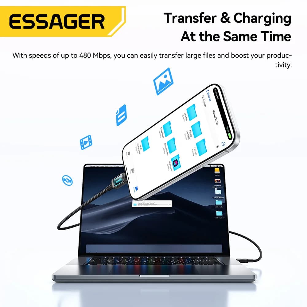 100W LED USB-C til USB-C hurtigopladekabel
