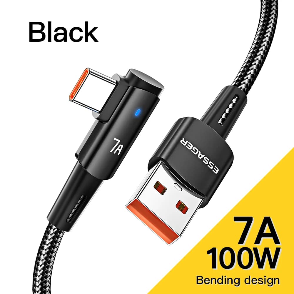 7A USB Type-C-kabel med 90° vinkel og 100W opladning