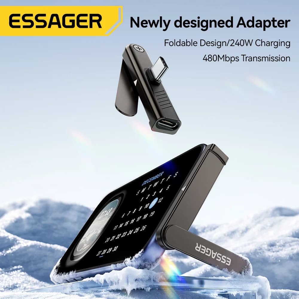 240W 2-i-1 Foldbar USB-C OTG Adapter med Stand