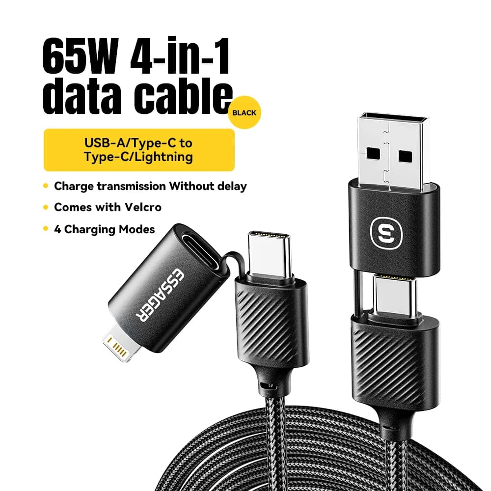 4-i-1 USB-C-kabel, 65W PD hurtigopladning