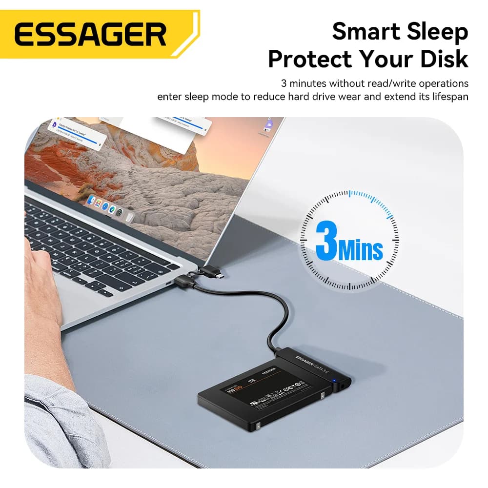 2-i-1 SATA til USB 3.0/Type-C adapter, 2,5"