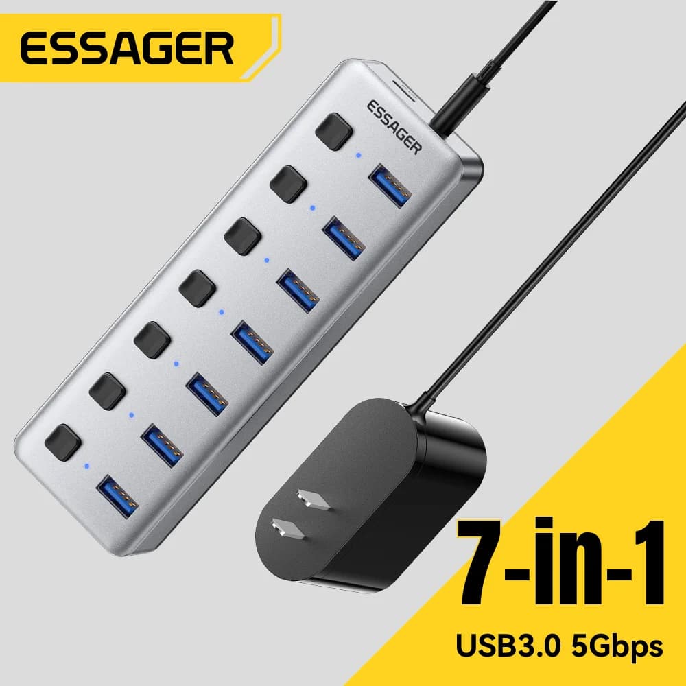 7-porters USB 3.0 hub med 24W strømforsyning