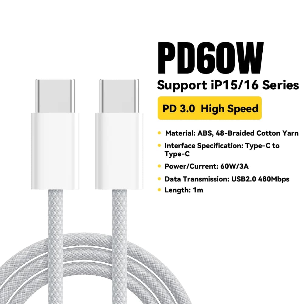 60W USB-C til USB-C Hurtigladnings- og datakabel