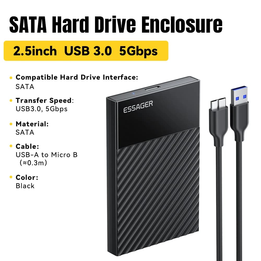 2,5-tommers USB 3.0 SATA SSD/HDD-kabinet