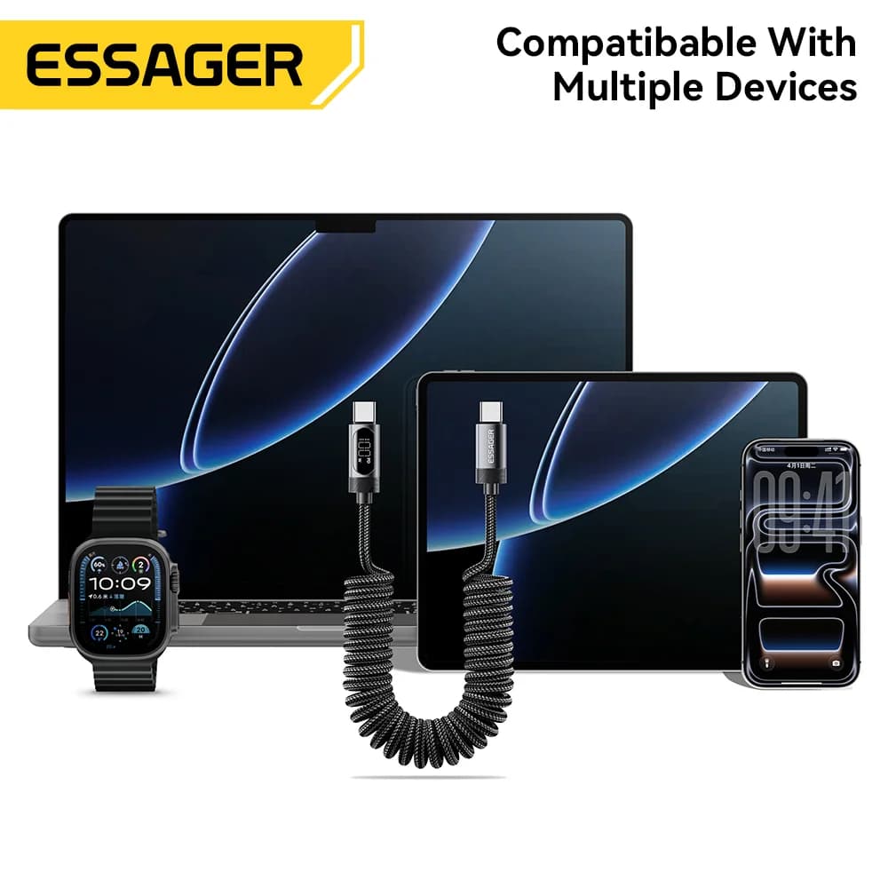 100W Fjeder USB-C til USB-C Bil Kabel