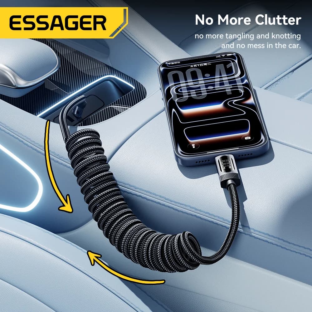 100W Fjeder USB-C til USB-C Bil Kabel