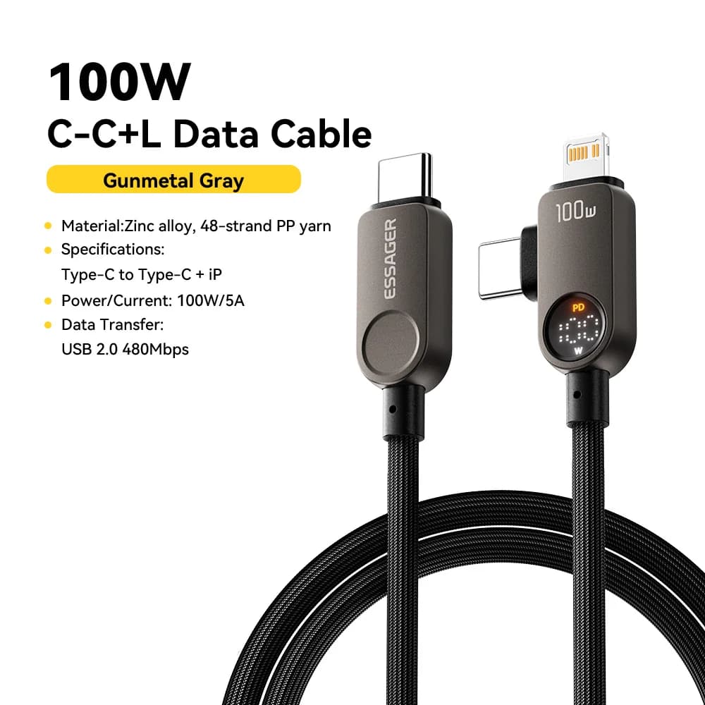 2-i-1 USB-C til Lightning Kabel, 100W PD