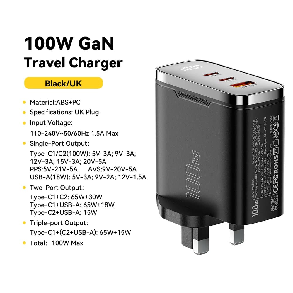 100W GaN USB-C lader med digitalt display