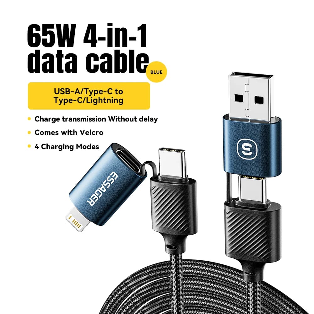 4-i-1 USB-C-kabel, 65W PD hurtigopladning