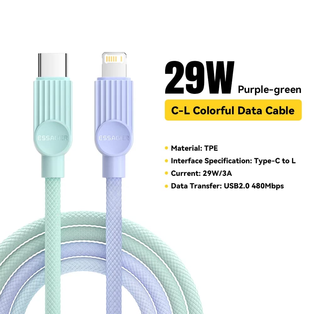 Farverig USB-C til Lightning lynopladerkabel