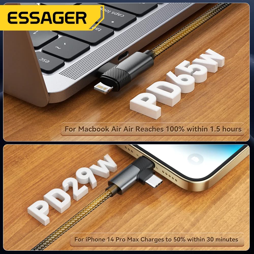 65W 2-i-1 USB-C til Lightning-kabel