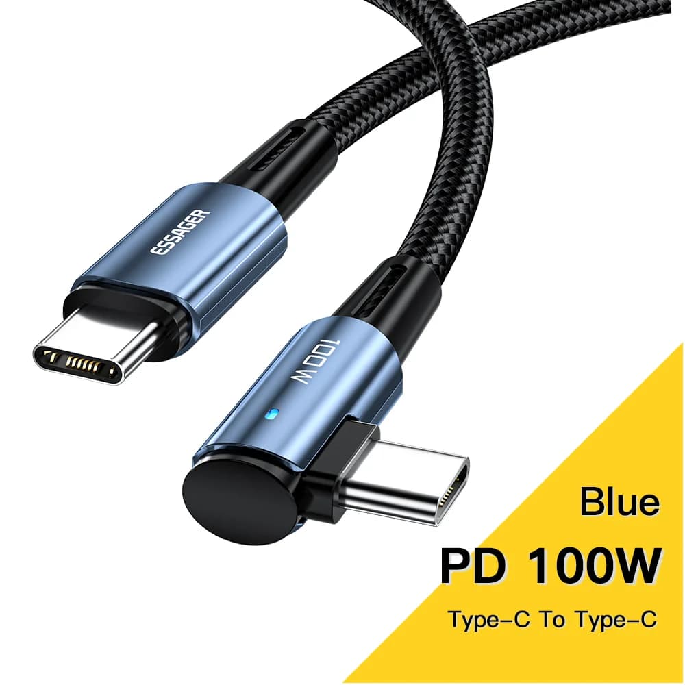 100W 90-Graders USB-C til USB-C Hurtigladningskabel