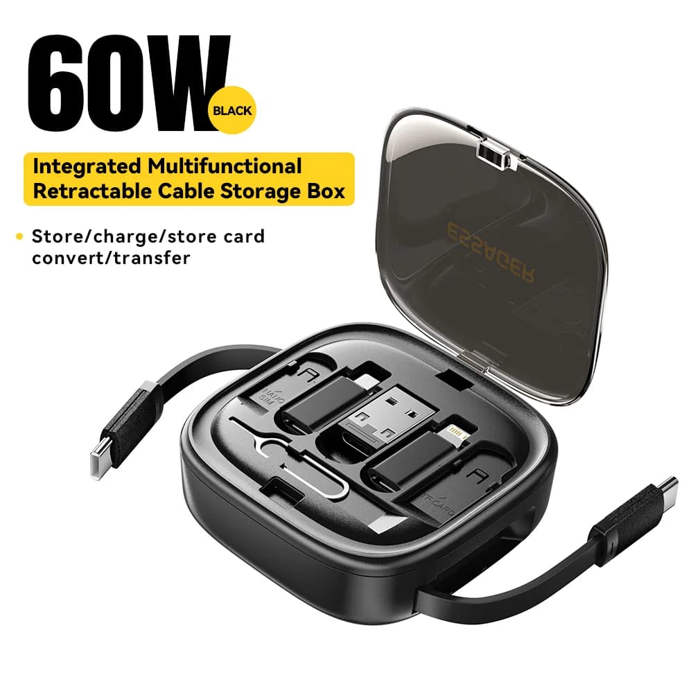 60W multifunktionelt USB-C kabelsæt med opbevaringsboks