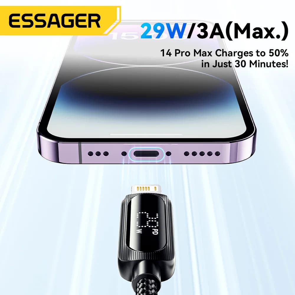29W USB-C til Lightning Kabel med Digital Display