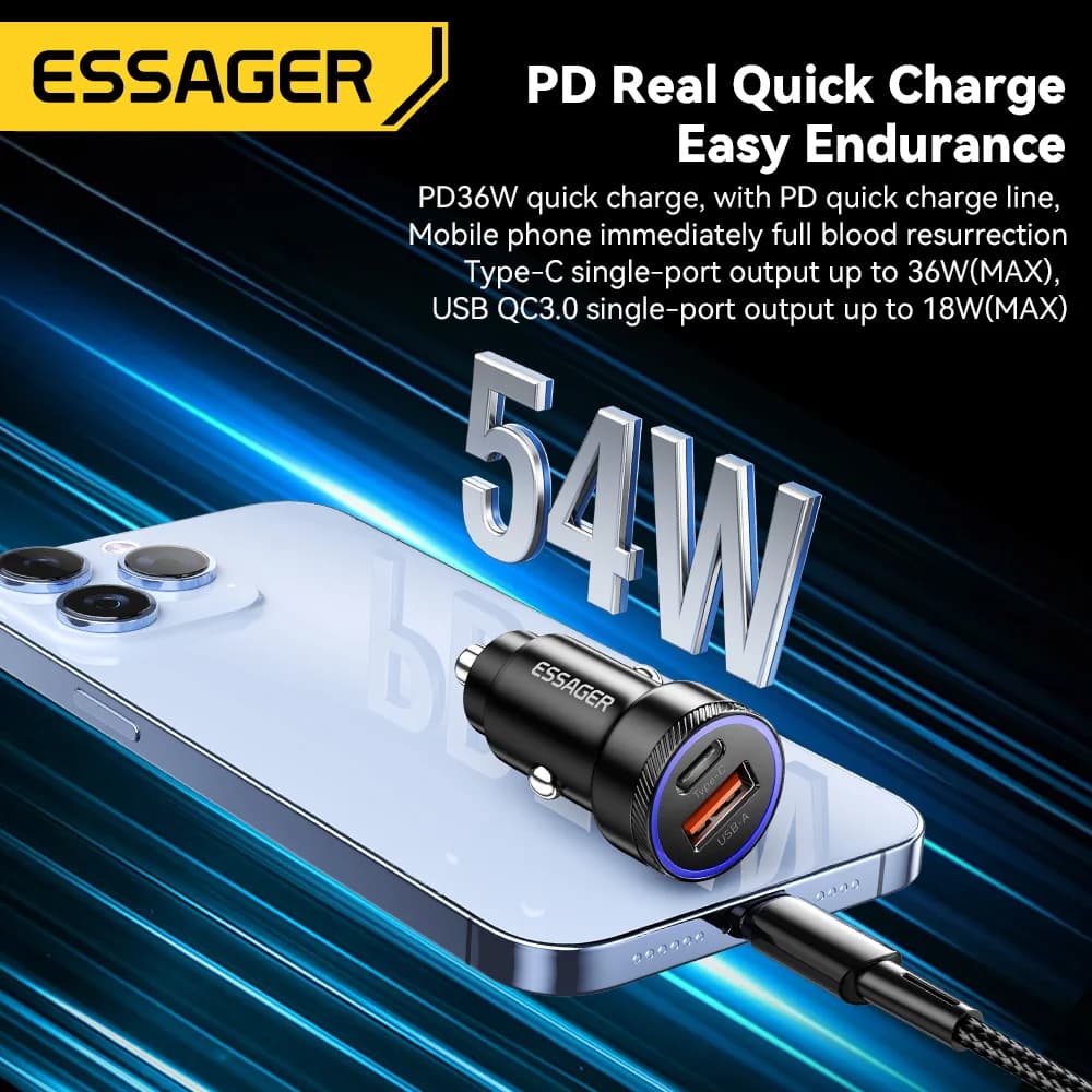 54W USB-C Biloplader, 5A Hurtig Opladning