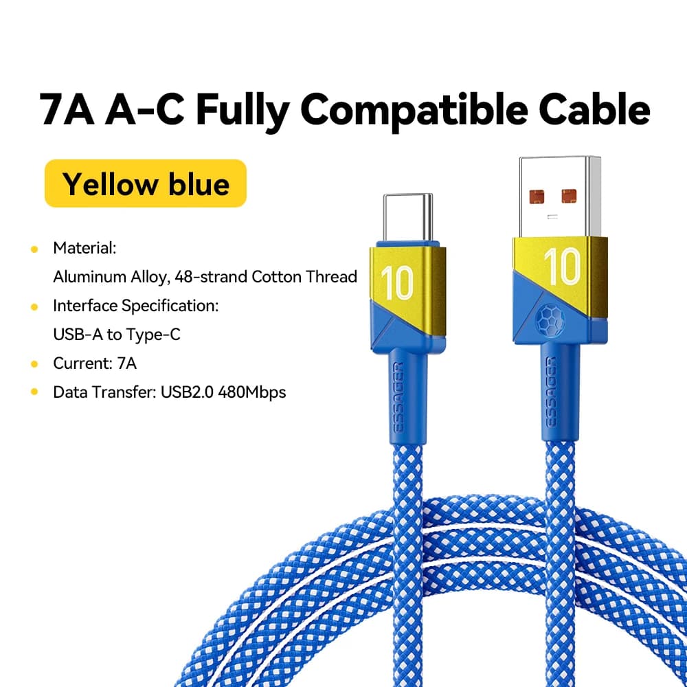 100W 7A USB-C superhurtig opladningskabel holdfarver