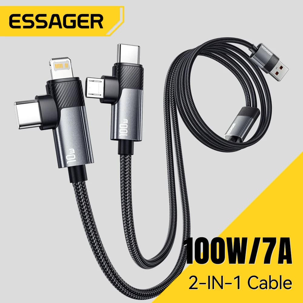 2-i-1 100 W hurtigopladningskabel Type-C og Lightning