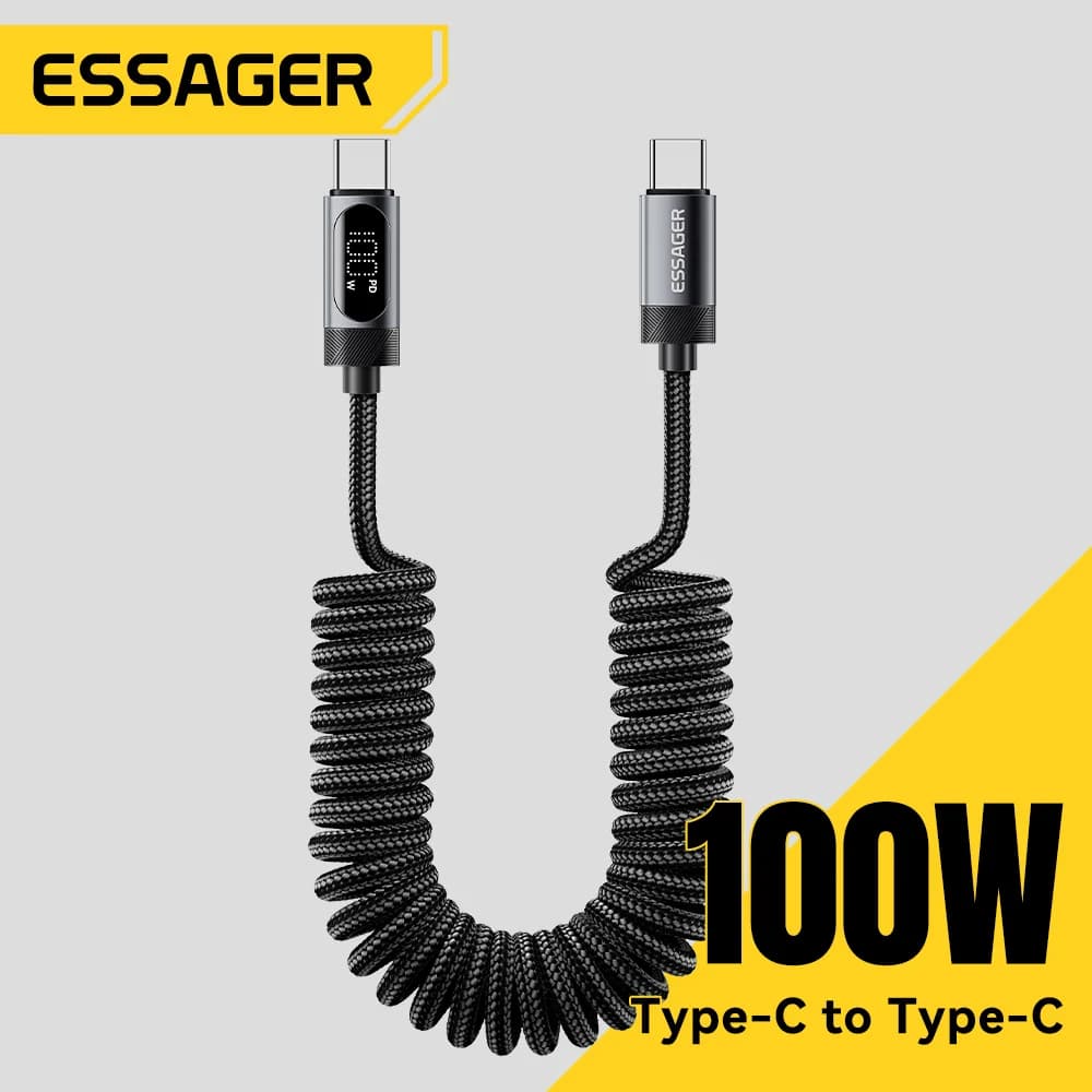 100W Fjeder USB-C til USB-C Bil Kabel