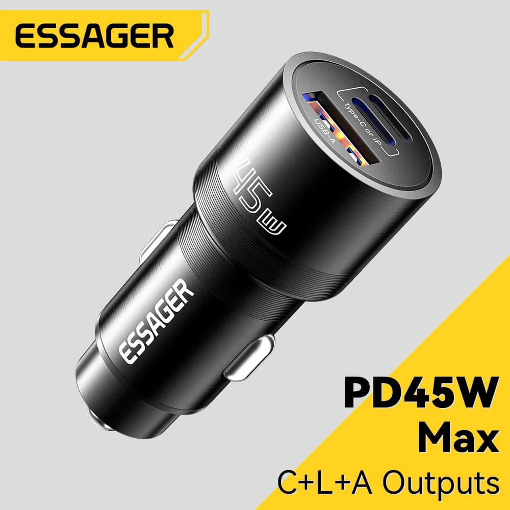 45W USB-C biloplader med PD og QC 3.0
