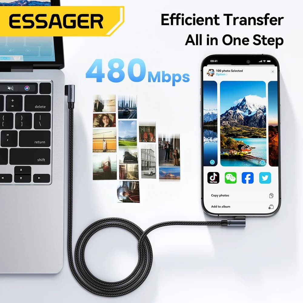 Elbow 100W USB-C til USB-C hurtigopladningskabel