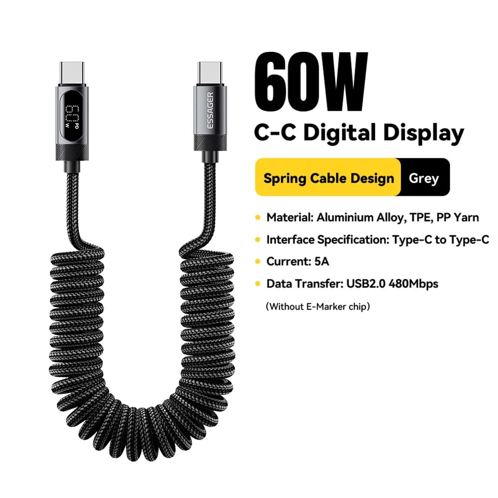 100W Fjeder USB-C til USB-C Bil Kabel