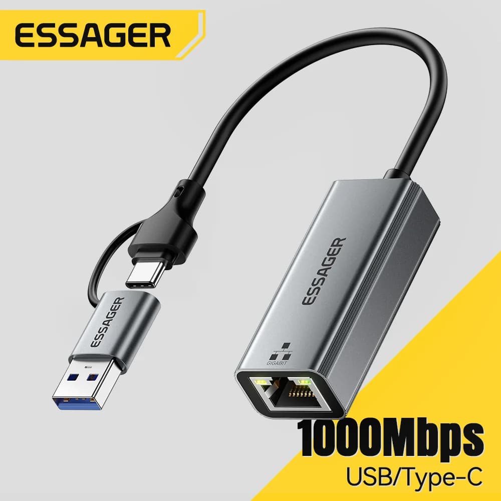 2-i-1 USB-A/Type-C til RJ45 Gigabit Ethernet Adapter