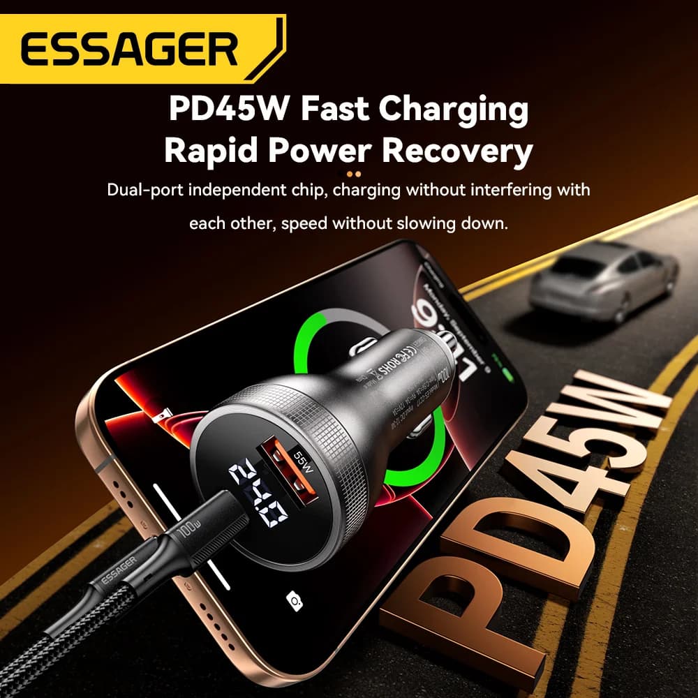 100W USB-C biloplader med digital display