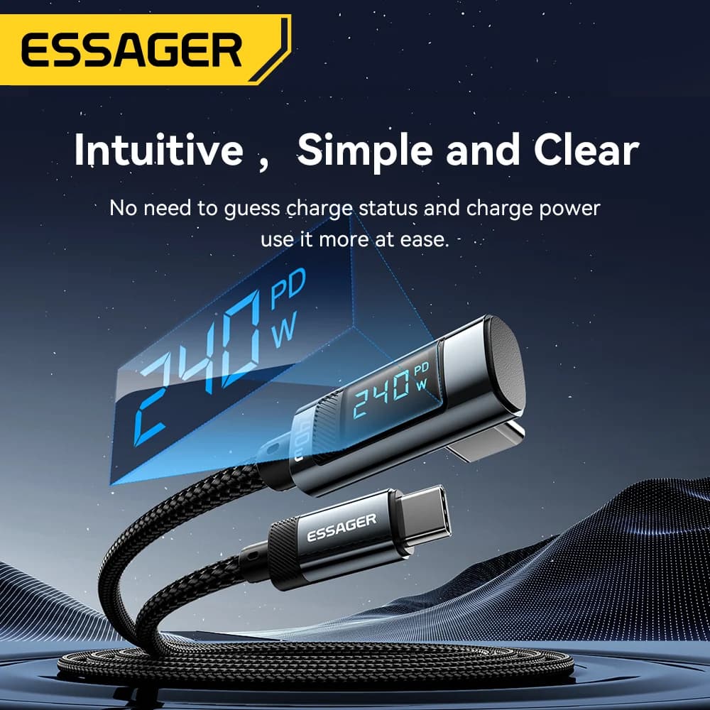 240W USB-C til USB-C kabel med 90 graders vinkel